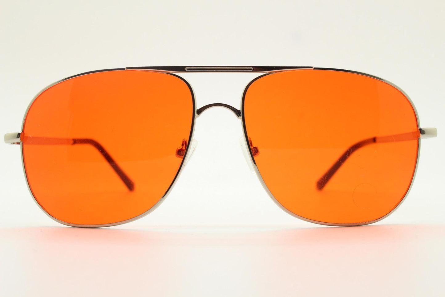 Y2K vintage square aviator sunglasses. Silver chrome metal frame 70s design aviators with intense red lenses. 2000s. Unused NOS