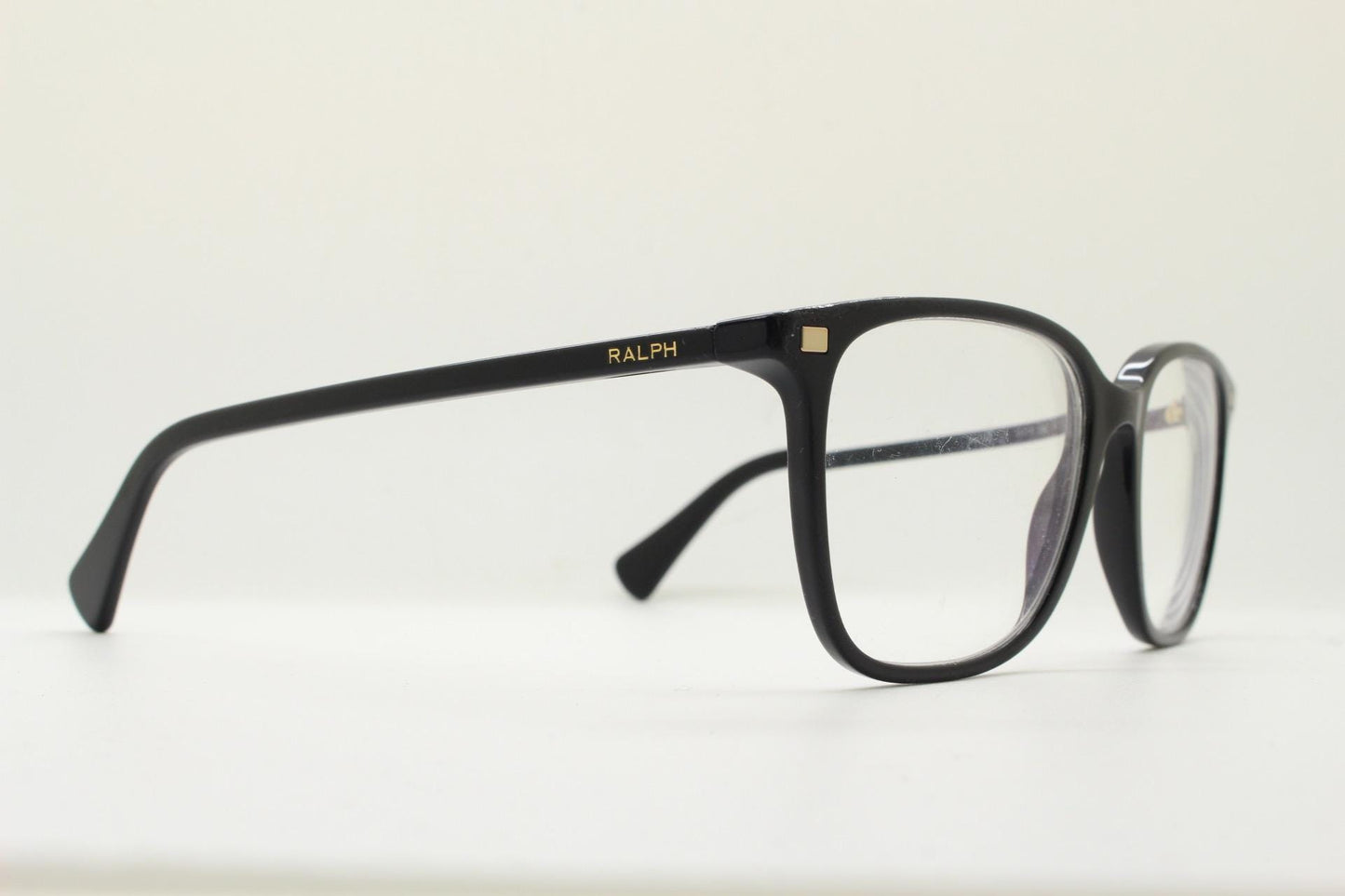 Ralph by Ralph Lauren oversized wayfarer design eye glasses. Black gloss slender acetate optical frame. Prescription eyeglasses. RX vintage