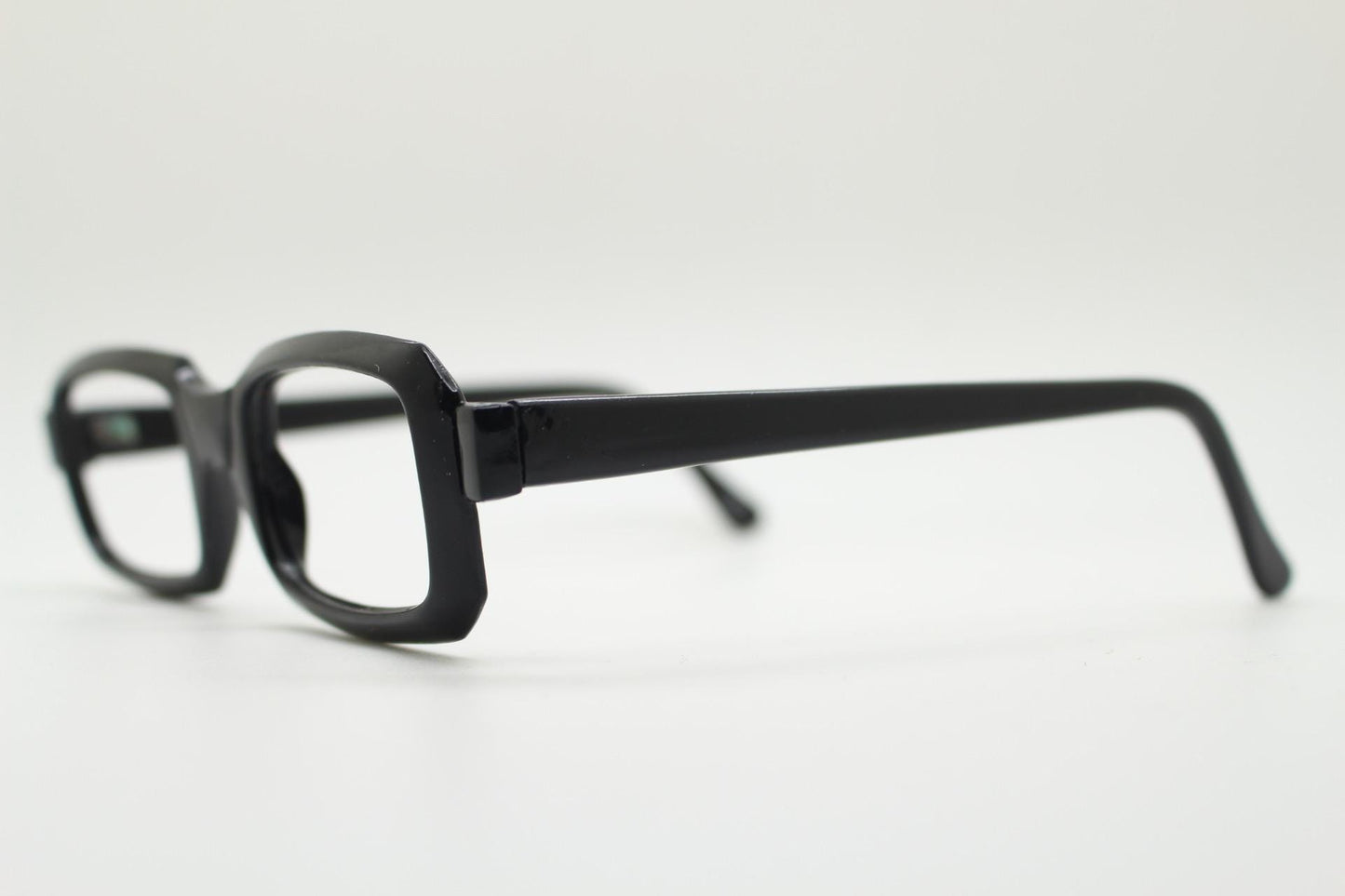 90s vintage black rectangular eye glasses. Thick framed low profile gloss acetate spectacles. Prescription optical eyeglasses. RX. NOS