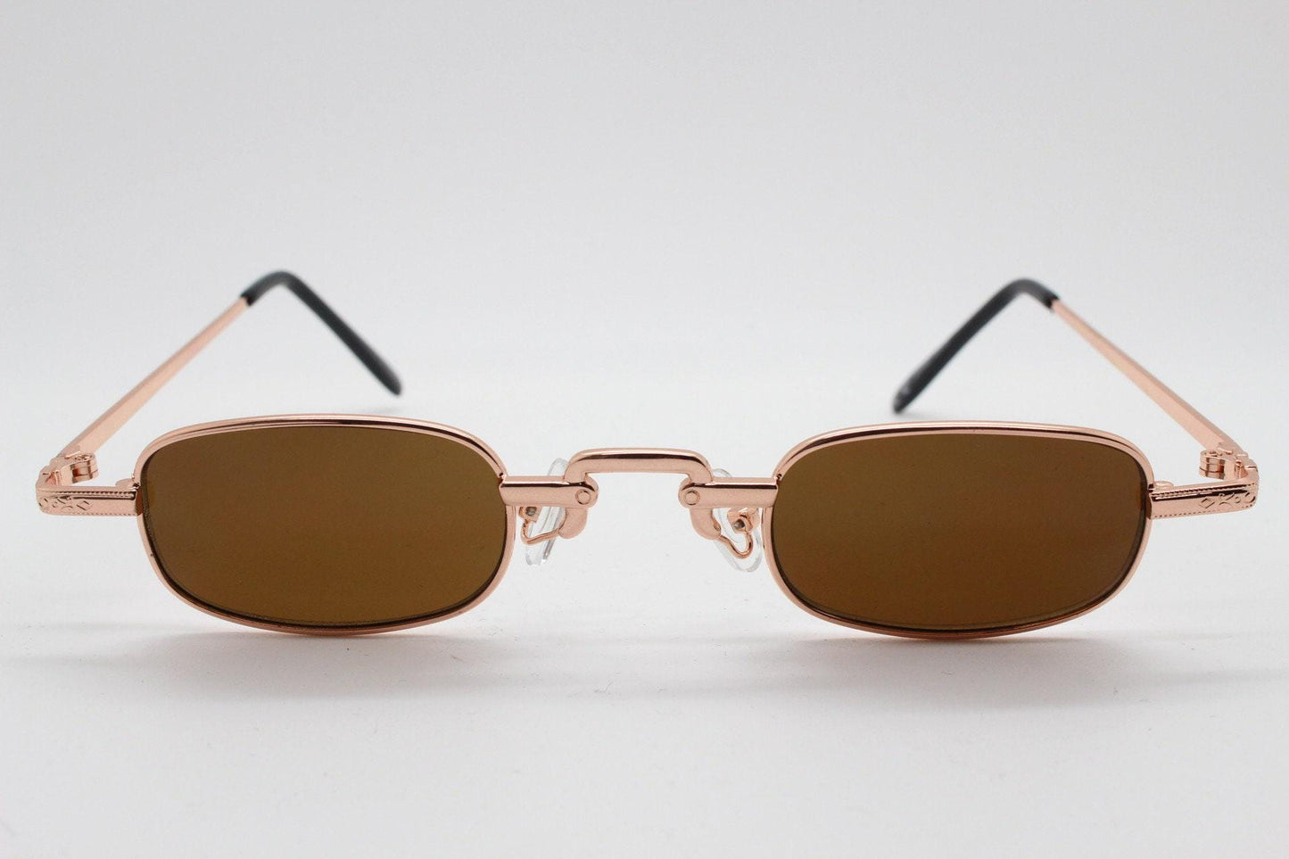 90s vintage small rectangular sunglasses. Imposing minimal gold metal victorian style frame with black lenses. Steampunk. Unused BNWT