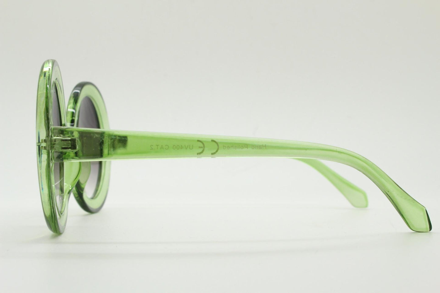 Y2k vintage oversized round green sunglasses. Women's big 60s mod design transparent frame with smoky black gradient lenses. Unused BNWT