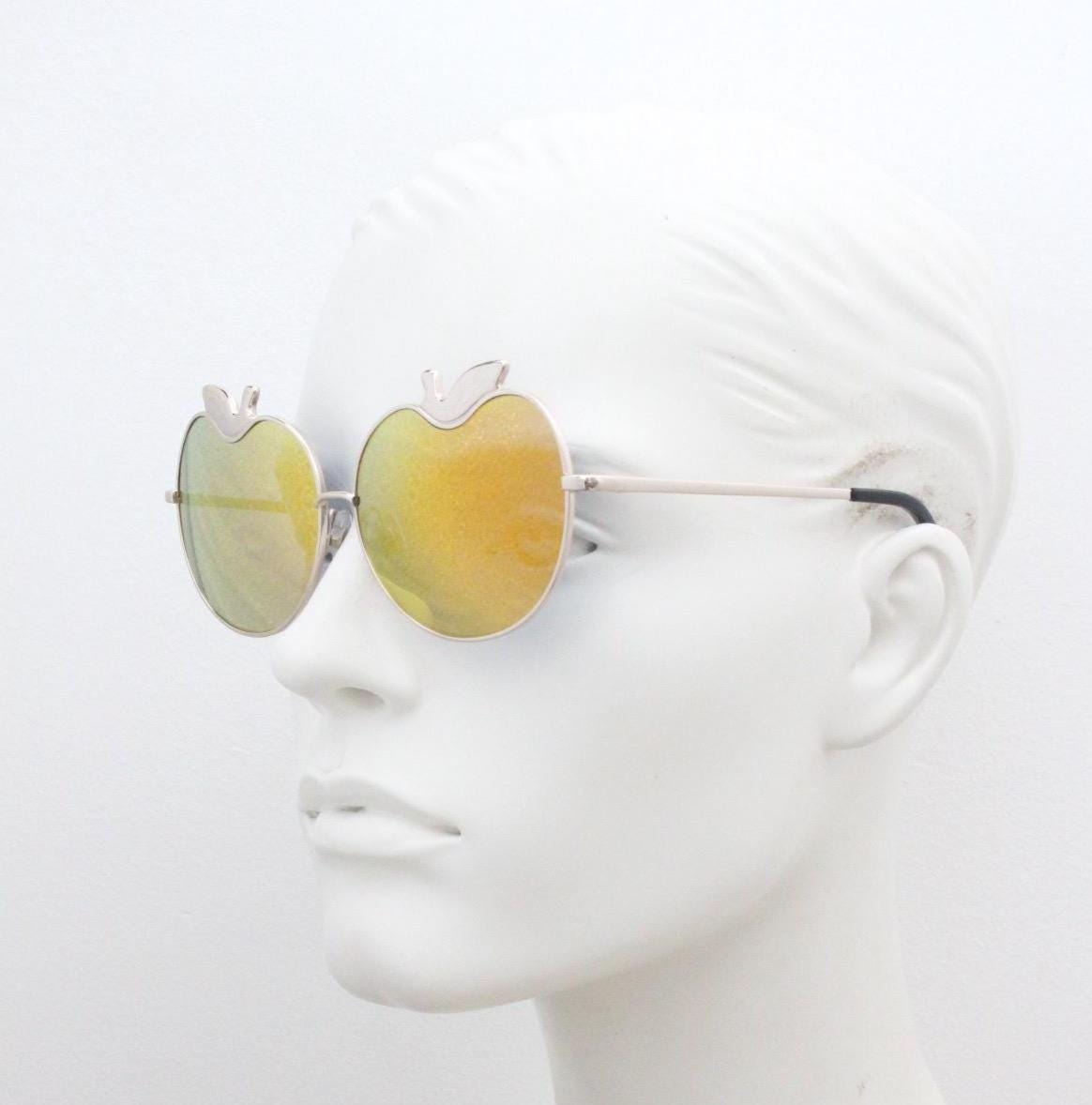 Markus Lupfer for Linda Farrow Gallery gold mirror apple design sunglasses made in Japan. Modern eyewear classic. NOS Y2K vintage