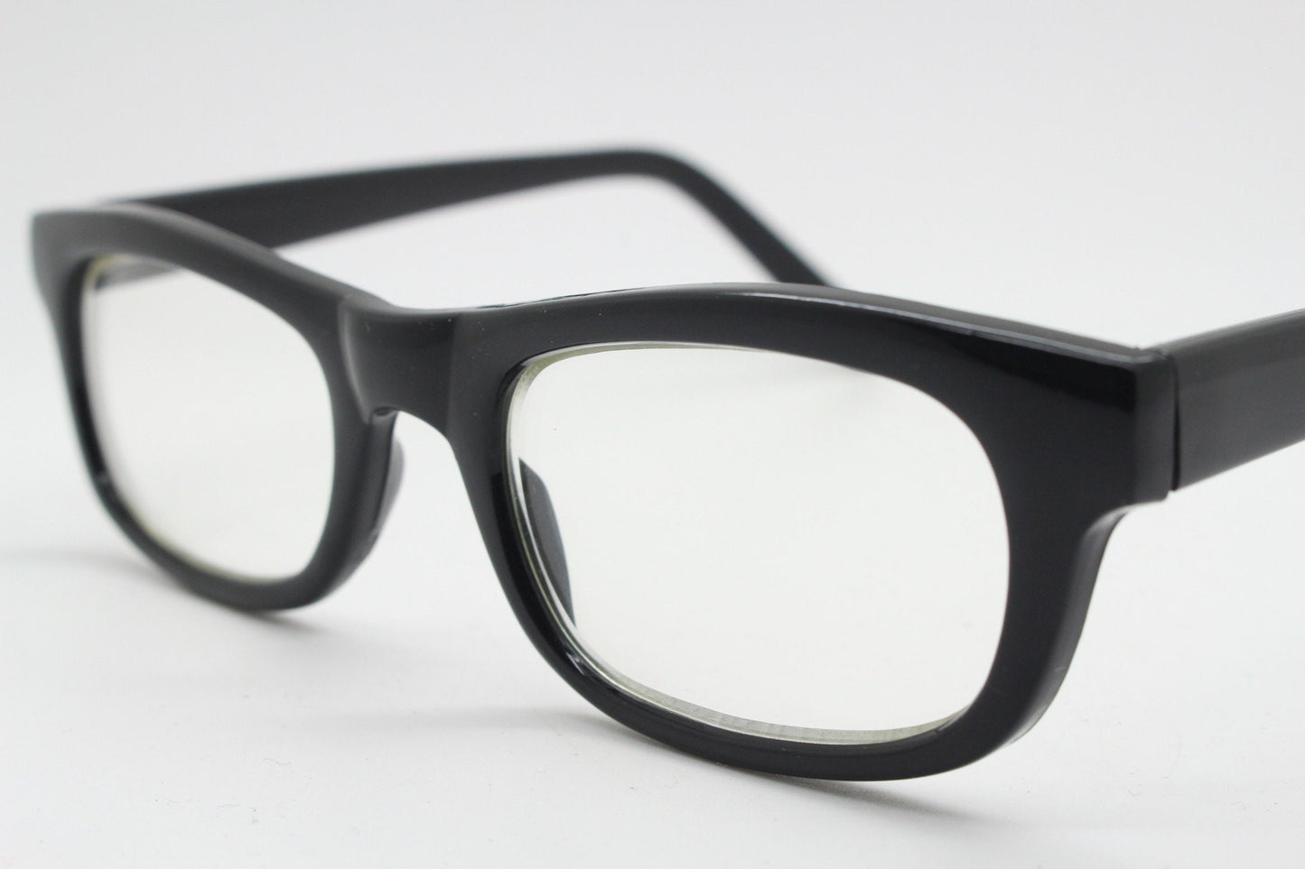 90s vintage black low profile glasses. 60s design rectangular gloss acetate optical frames. Prescription eyeglasses. RX Spectacles. BNWT NOS
