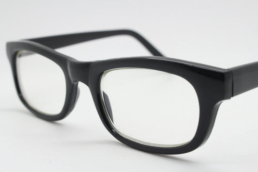 90s vintage black low profile glasses. 60s design rectangular gloss acetate optical frames. Prescription eyeglasses. RX Spectacles. BNWT NOS