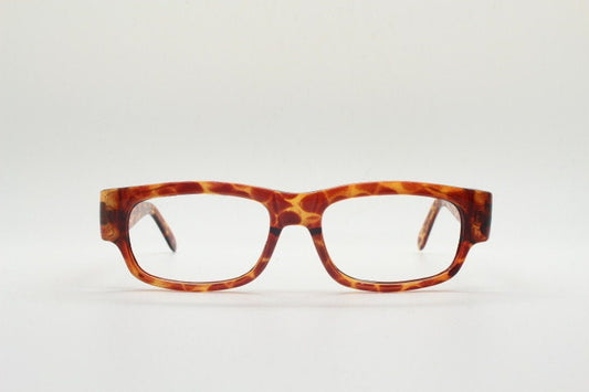 80s vintage rectangular low profile eye glasses. Transparent brown giraffe pattern optical frames. Prescription RX Spectacles. NOS