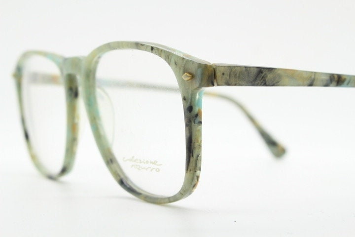 Collezione Azzurro vintage square eye glasses. Authentic 80s lime green marbled acetate optical frame. Prescription RX eyeglasses