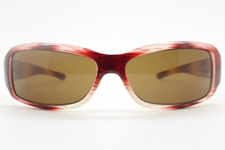 Vintage rectangular shield sunglasses. Transparent abstract red tiger print low profile visor style wrap around frame. Y2K NOS. 2000s
