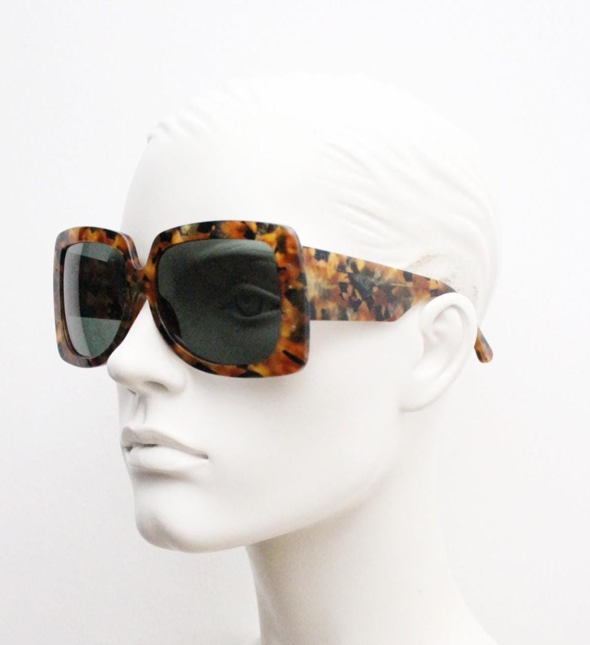 Erdem oversized square sunglasses made in Japan by Linda Farrow. Exquisite autumnal coloured acetate. Gallery Projects Vintage. NOS Full Set