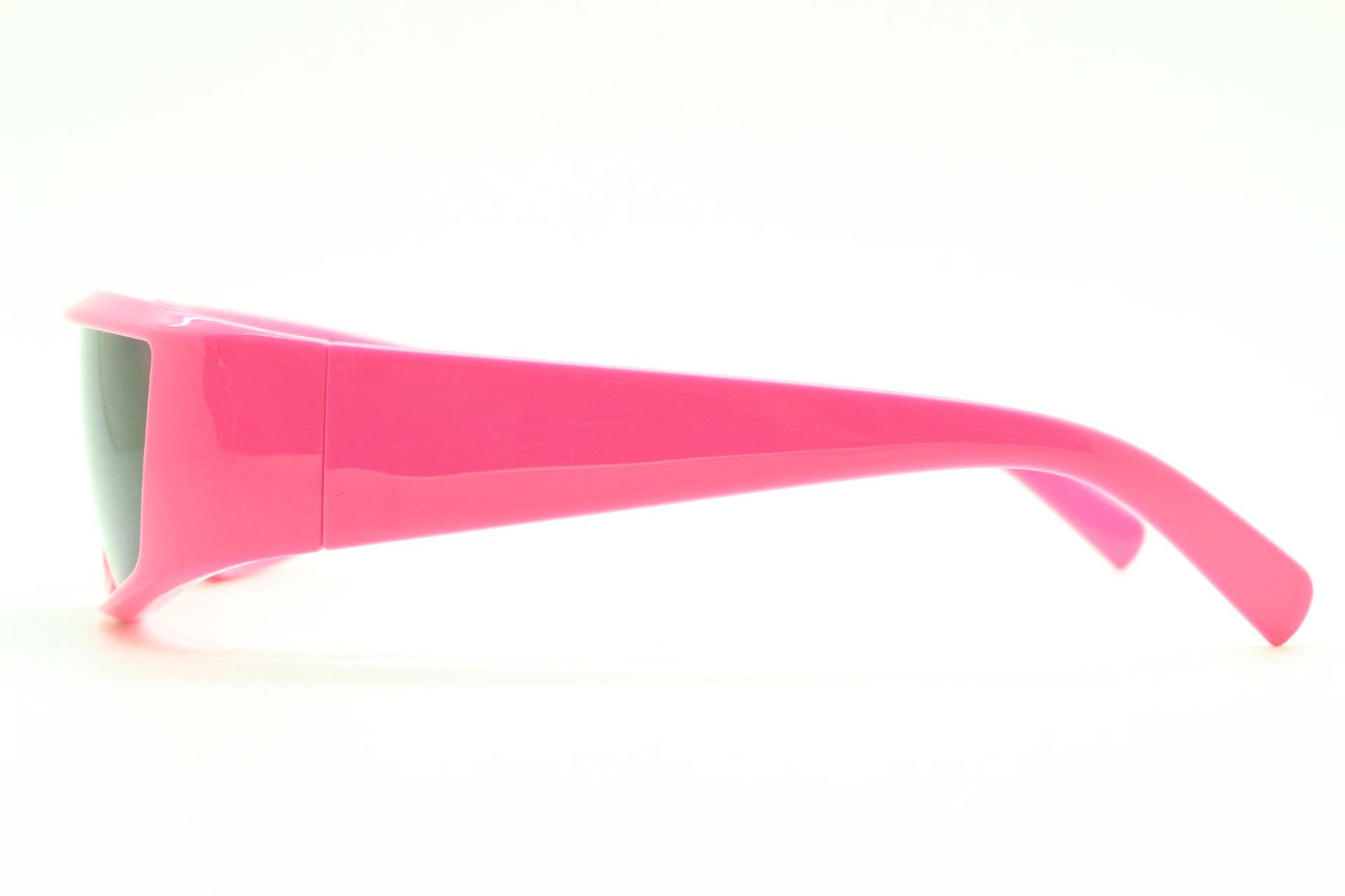 Y2k vintage 2 tone sunglasses. Shocking pink flat top shield style wrap around frame with black lenses. Fluorescent. Dayglo robot visor. NOS