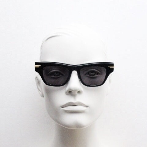 Bottega Veneta thick flat top cat eye sunglasses made in Japan. Black gloss acetate frame with sharp cropped sides. Womens cateye. BNWOT
