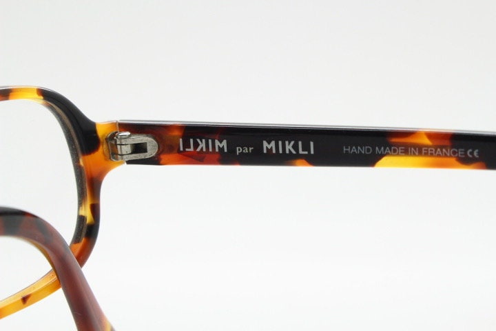 Alain Mikli par Mikli Paris rectangular eye glasses hand made in France. Amber tortoise optical frame. Womens prescription eyeglasses. NOS