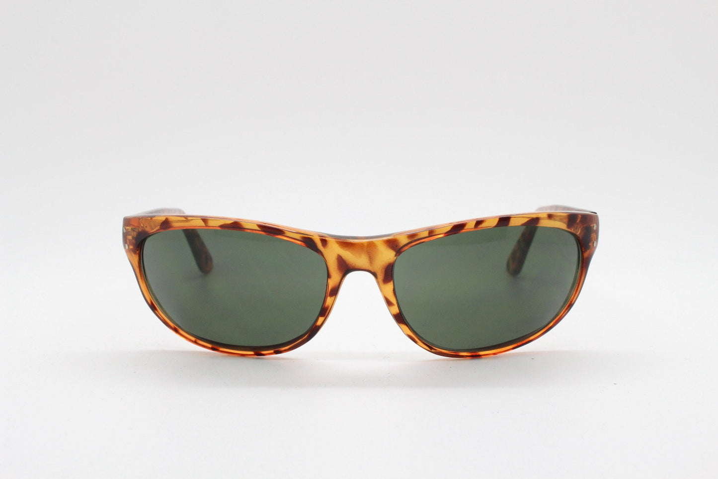 Y2K vintage bug eye sunglasses. Wrap around shield style tortoise frame with green lenses. Visor. Unused NOS