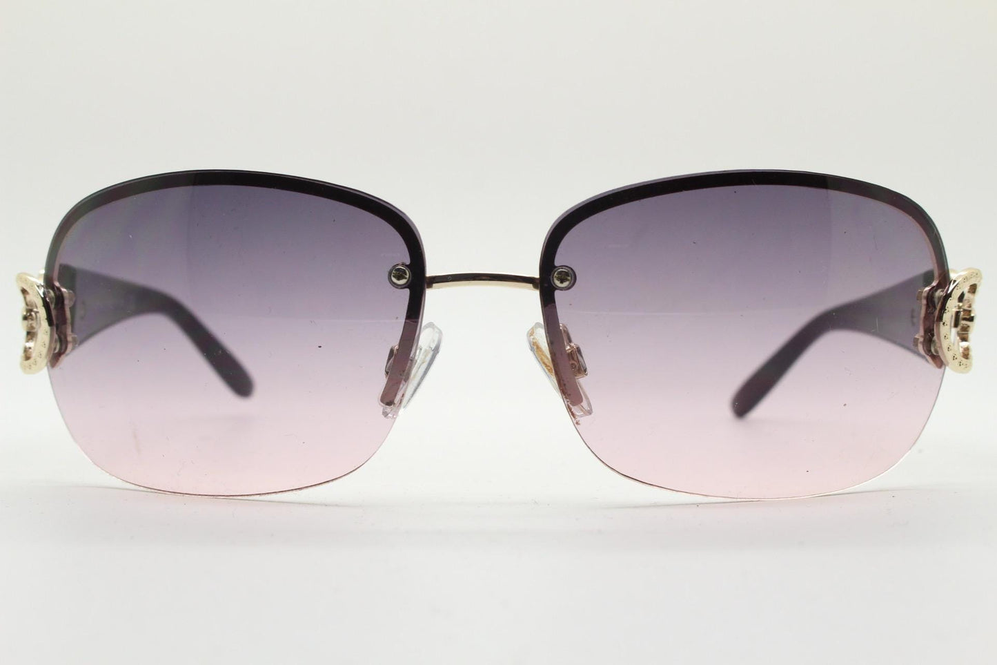 Y2K vintage rectangular sunglasses. 2000's half frame with light tone curved graduating lenses and chrome temple circles. 00's