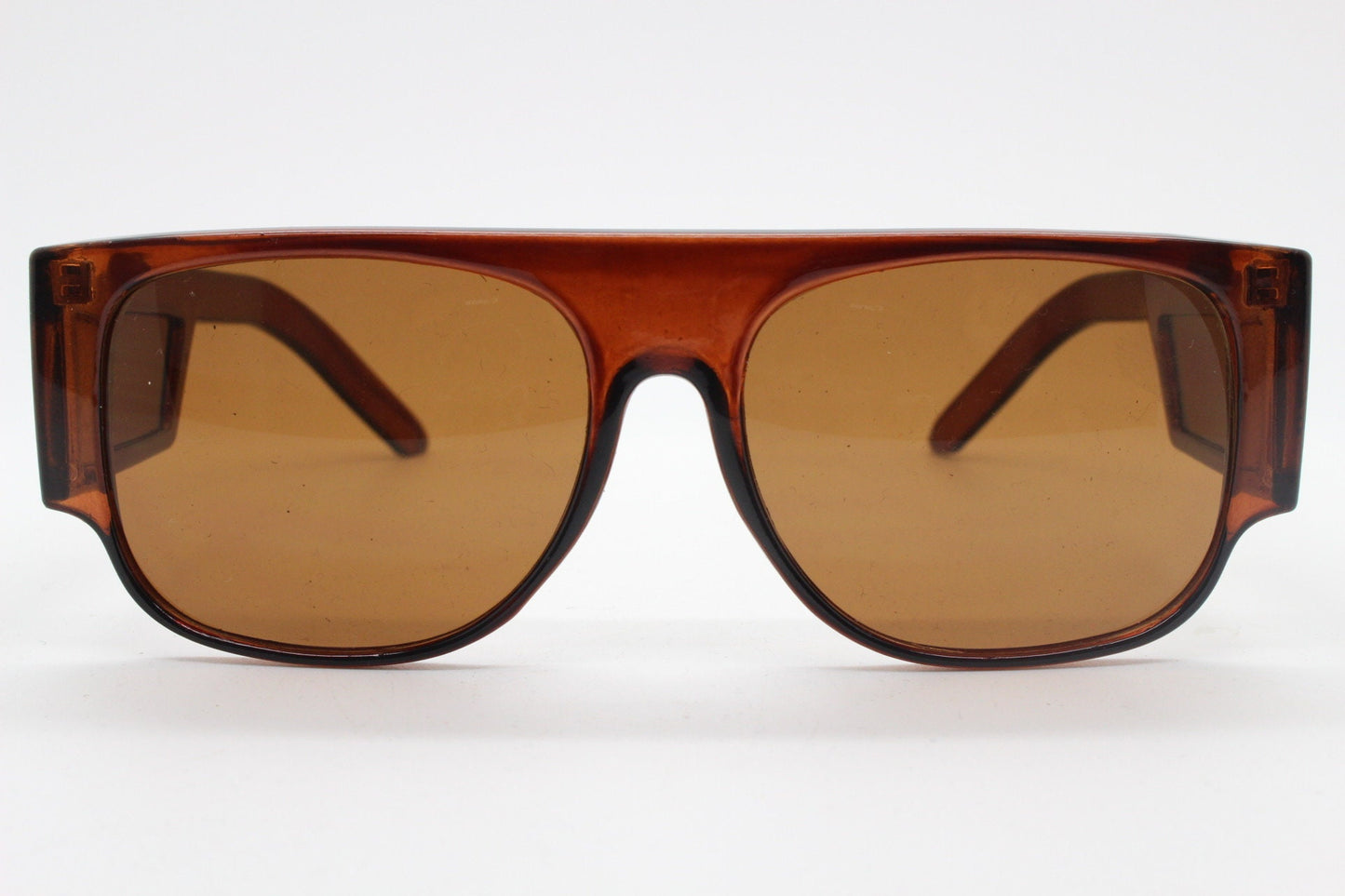 Y2K vintage rectangular side panel sunglasses. Brown transparent frame with matching lens tone blinkers. 2000s NOS unused goggle