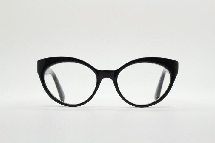 Isaac Mizrahi vintage cat eye glasses. Womens black gloss substantial cateye optical frames. Prescription eyeglasses. RX NOS spectacles