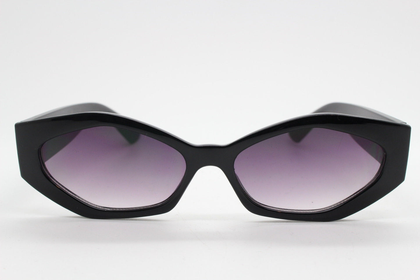 Vintage 90s low profile hexagon sunglasses. Jet black sharp angled 6 sided frame with full height arms and smoky lenses. Unused  BNWT