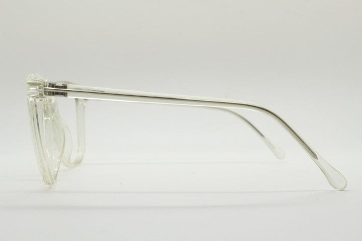 80s vintage oversized round cat eye glasses. Transparent clear crystal optical frame. Prescription RX spectacles. Clean NOS cateye