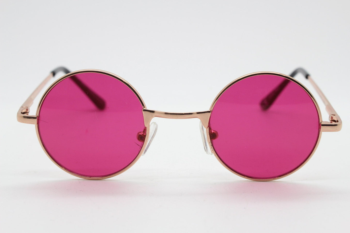 Kids 90s round vintage sunglasses. Rose gold metal frame with intense pink lenses. Childrens. John Lennon. BNWT