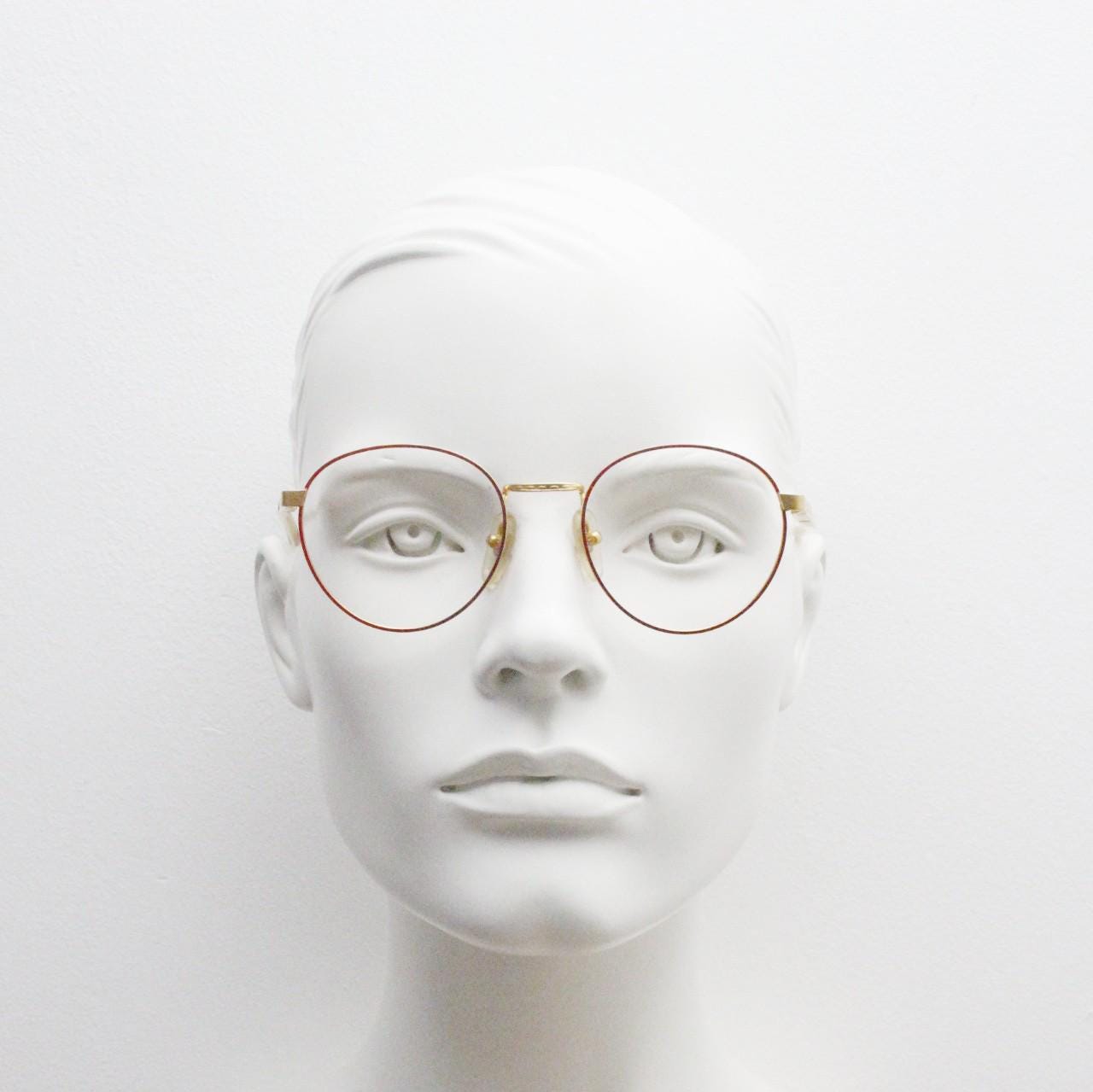 Lozza 90s vintage round panto eye glasses hand made in Italy. Bright metallic red and gold optical frames. Prescription eyeglasses. RX