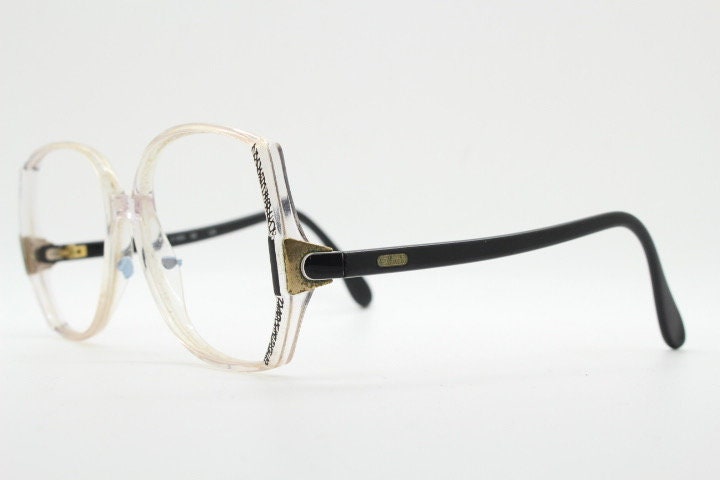 Silhouette 80s vintage hexagon eye glasses made in Austria. Dynamic transparent crystal optical frame with abstract pattern. Prescription RX