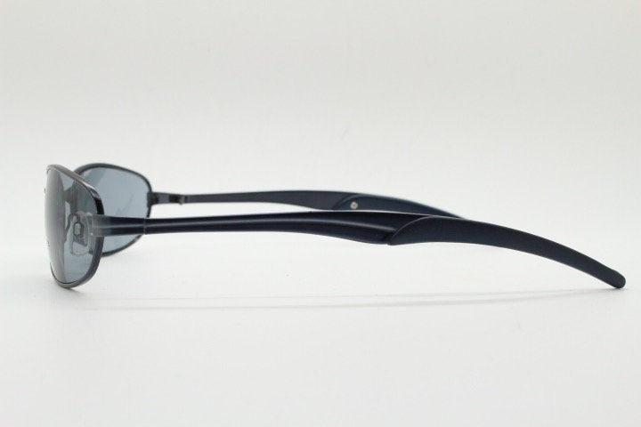 90s vintage oval small bug eye sunglasses. Curved grey satin finish solid metal frame. Rave. Steampunk. Unused NOS