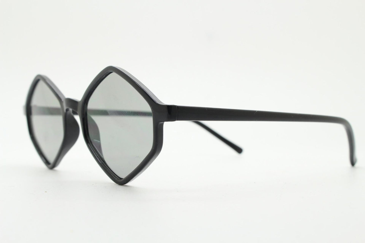 90s vintage diamond hexagon sunglasses. Atmospheric 6 sided black gloss frame with extra light tone lenses. Unused BNWT