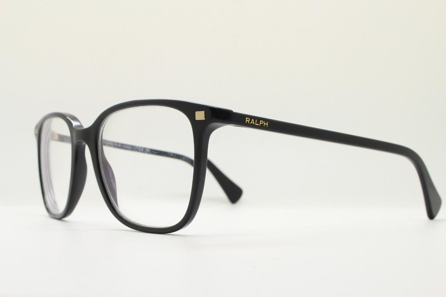 Ralph by Ralph Lauren oversized wayfarer design eye glasses. Black gloss slender acetate optical frame. Prescription eyeglasses. RX vintage