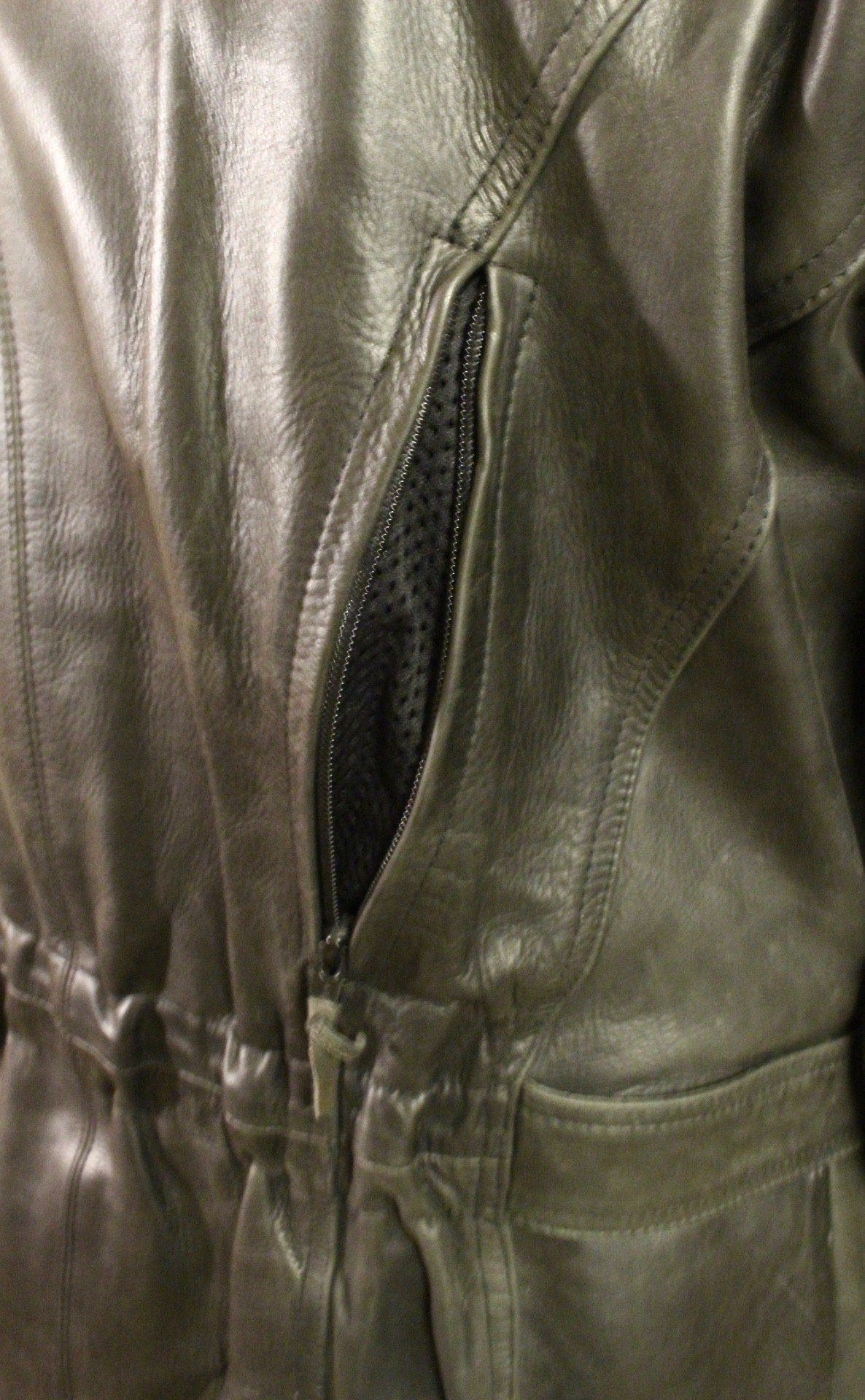 Vintage 80s motorcycle jacket. Gunmetal grey real leather biker. 40s design with back padding and vents. BNWOT