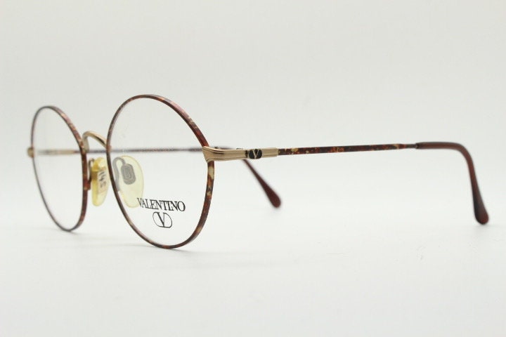 Valentino 90s vintage round panto eye glasses made in Italy. Brushed bronze optical frames with metallic matt tortoise. Prescription RX