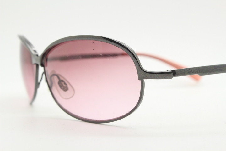 2000s vintage purple mini bug eye aviator sunglasses. Grey chrome frame with sensational graduating mulberry lenses. Y2K. 90s. Unused NOS