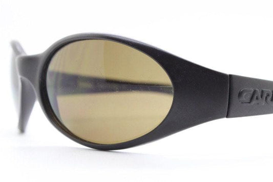 Carrera 90s vintage shield sunglasses made in Italy. Aerodynamic brown wrap around sport frame with big spell out logo. Bug eye. BNWT. NOS