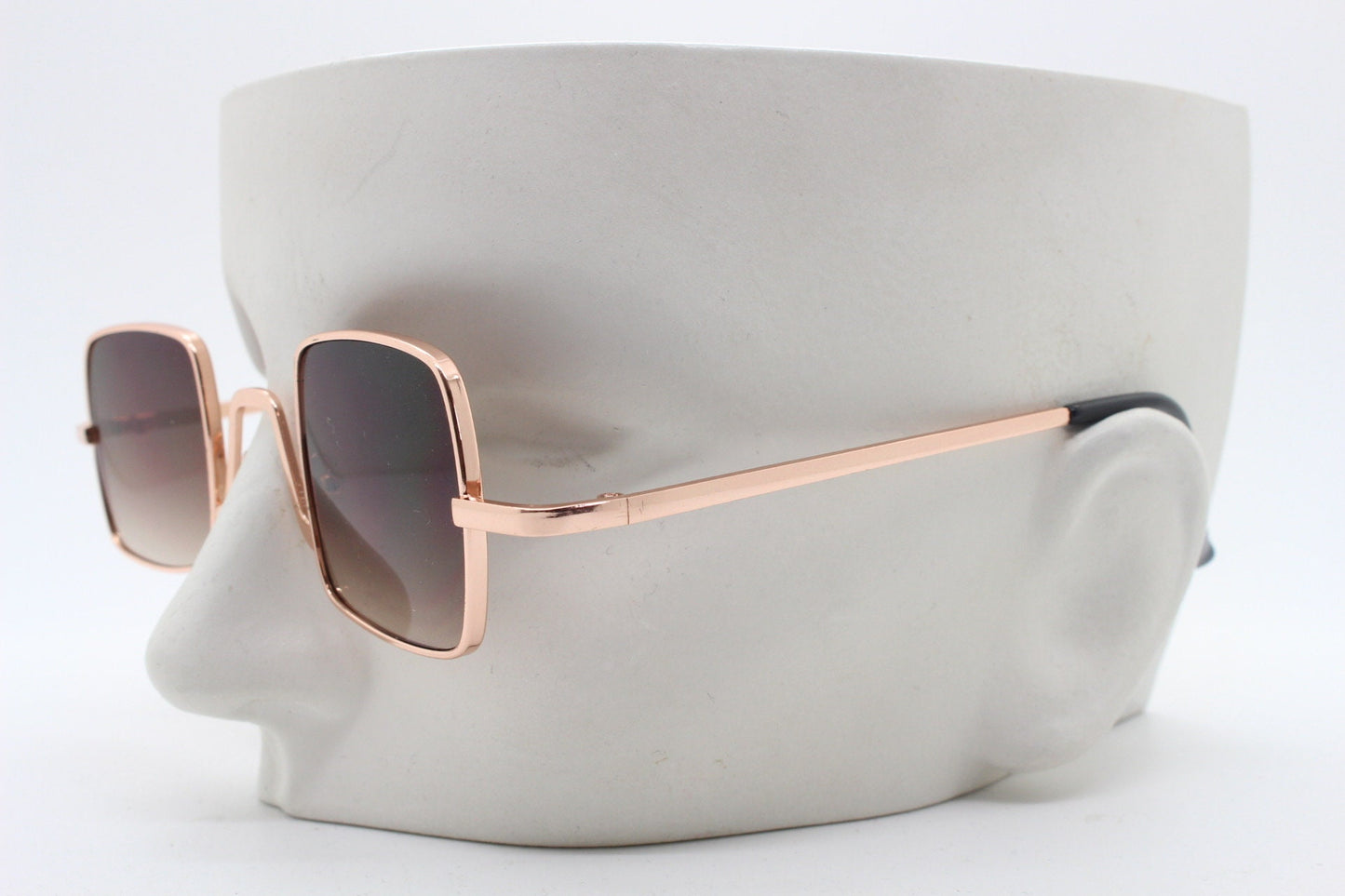 90s vintage small square sunglasses. Imposing minimal gold metal victorian style frame with brown lenses. Steampunk. Unused BNWT
