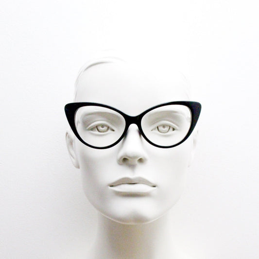 Pointed cat eye glasses. Vintage black clear lens optical frames. Y2K womens prescription eyeglasses. 50s rockabilly spectacles