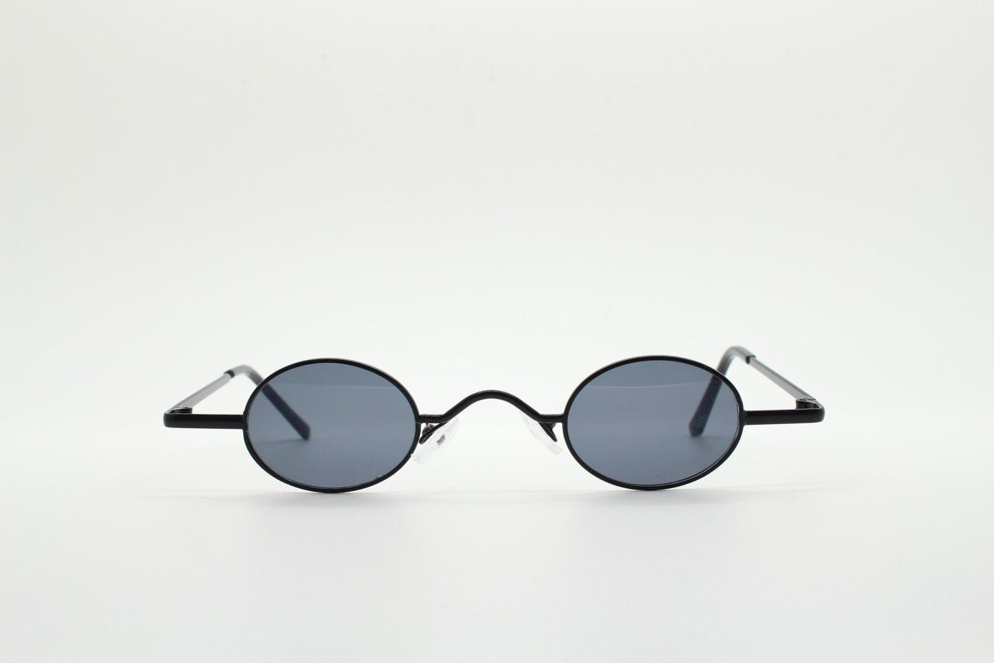 90s vintage small oval sunglasses. Imposing minimal black gloss metal victorian style frame. Steampunk. Unused BNWT