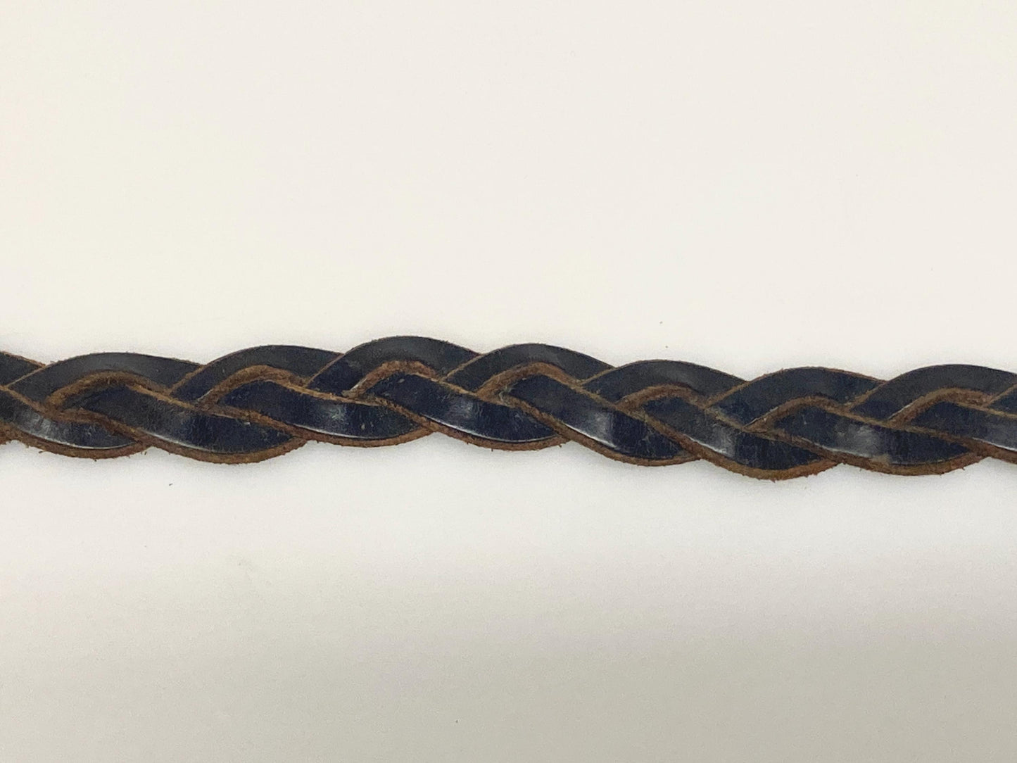 80s vintage thick black genuine leather plaited western 1" belt with changeable brass buckle. For jeans and trousers. Rawhide