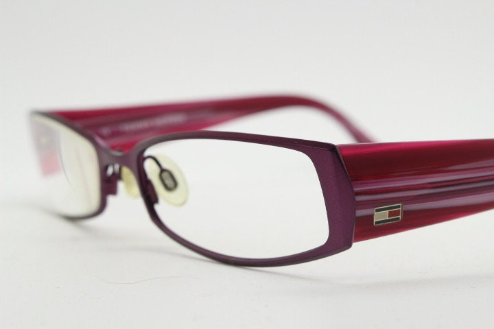 Tommy Hilfiger 90s vintage glasses model 3214A. Pink and red tone acetate / metallic optical frame. Prescription eyeglasses. RX spectacles