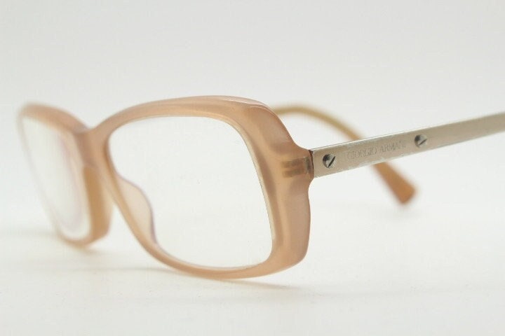 Giorgio Armani eye glasses model 7011 made in Italy. Transparent beige acetate and gold arm optical frames. Prescription eyeglasses. RX