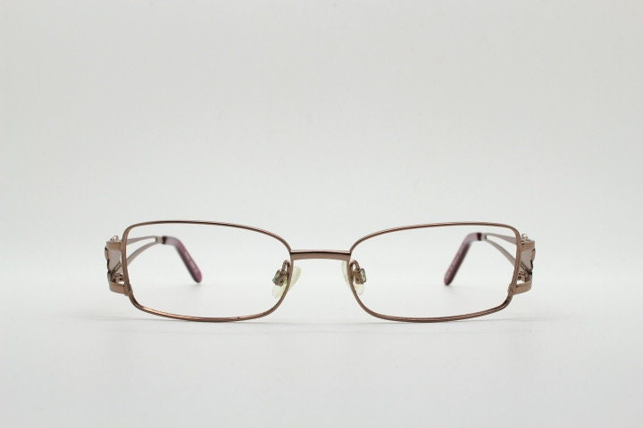 Missoni rectangular low profile eye glasses. Brown chrome optical frames with flower detail. Prescription eyeglasses. RX spectacles