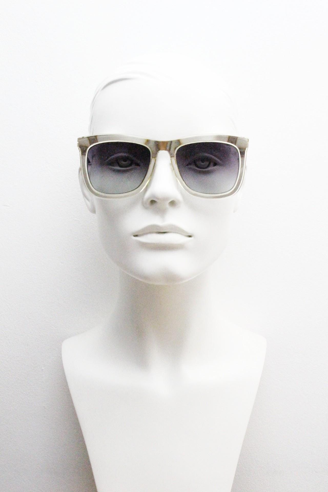 Kris Van Assche big square sunglasses made in Japan by Linda Farrow. Industrial finish steel frame encased in acetate. Vintage. NOS