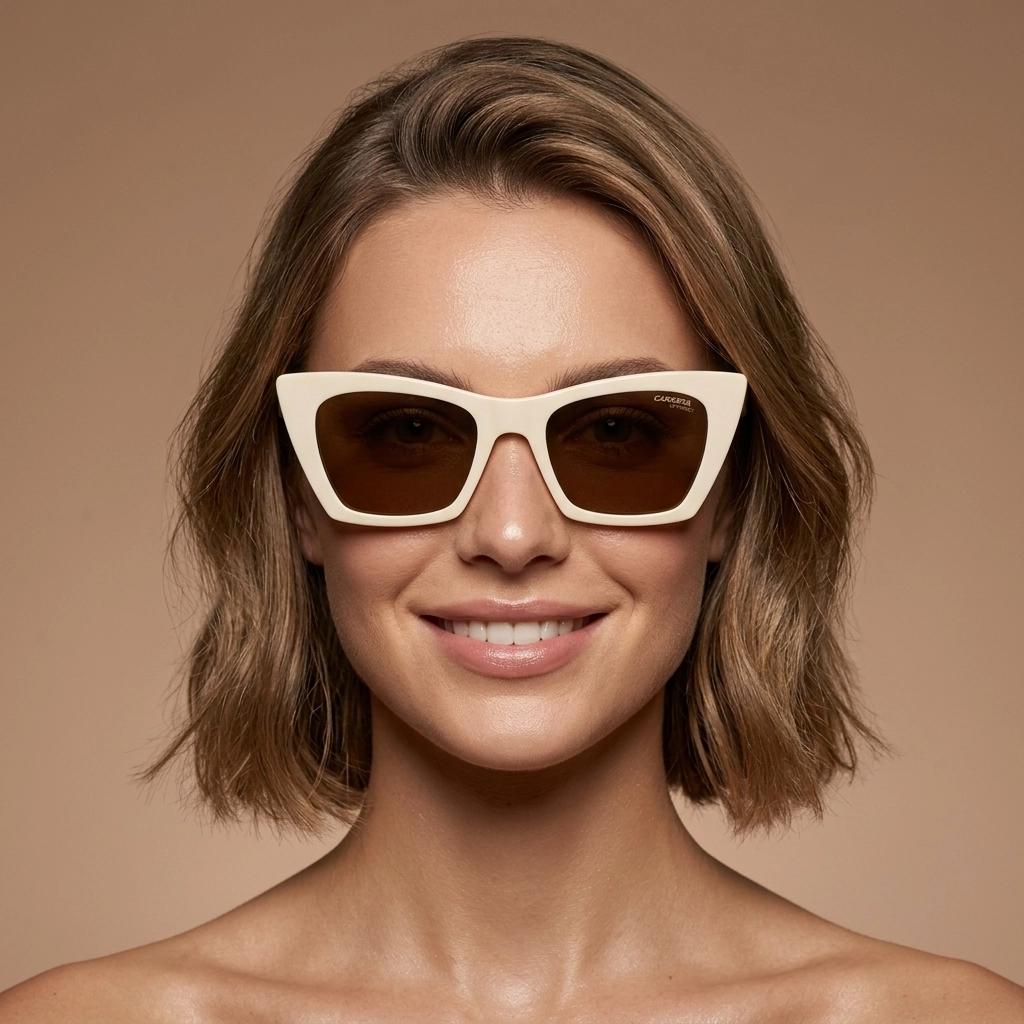Carrera Vintage pointed cat eye sunglasses. Tasteful retro 50s repro in neat proportions with white matt frame and  brown lenses. NOS cateye