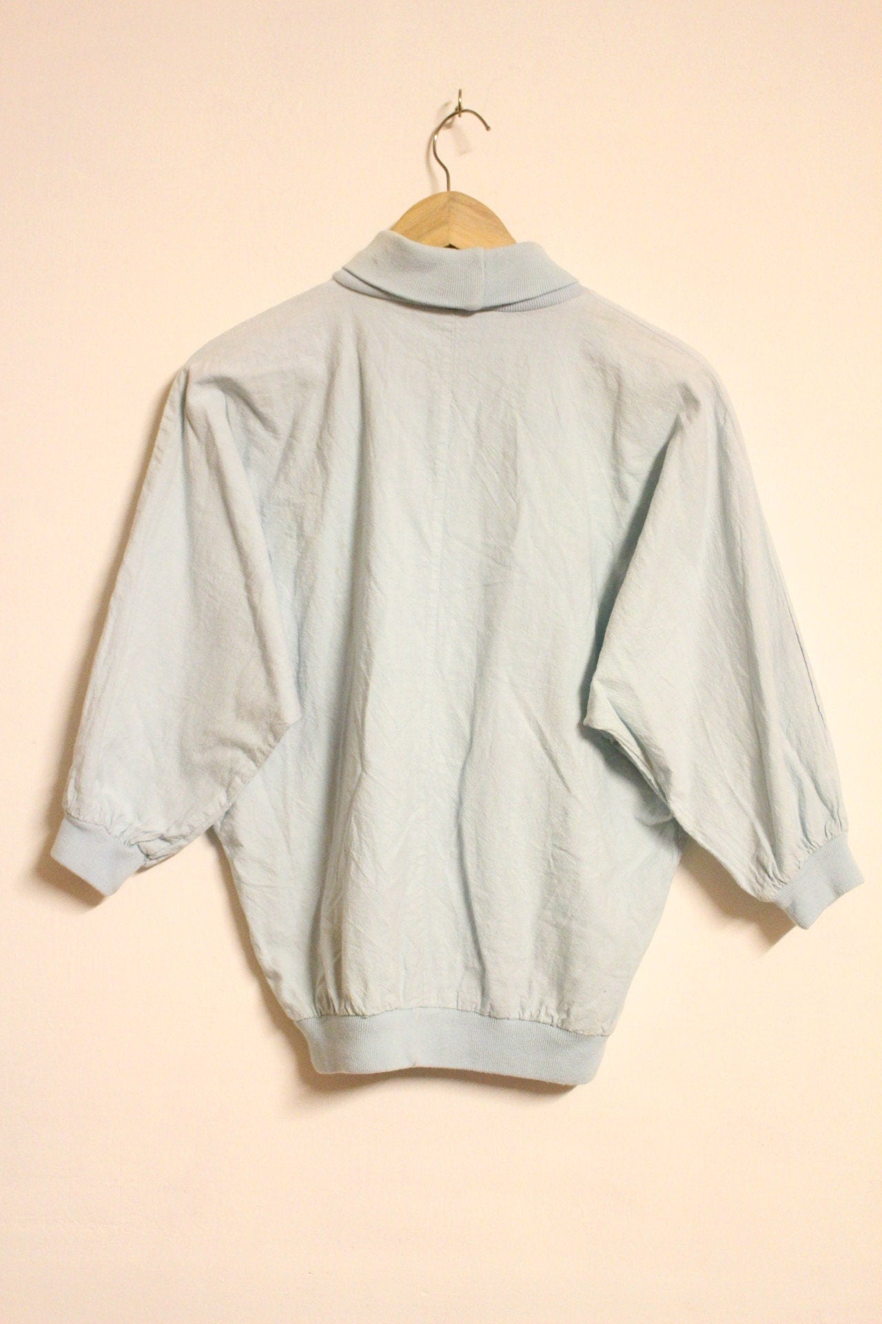80s Vintage pastel green pullover. 3 quarter sleeve polo neck jumper. Womens sweatshirt. Made in England