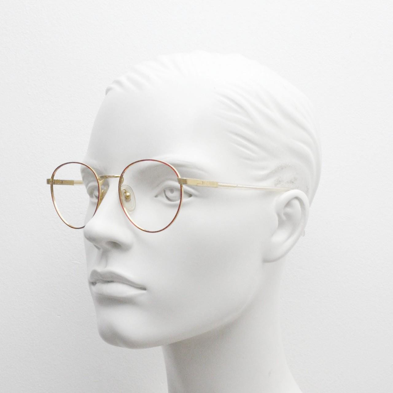 Lozza 90s vintage round panto eye glasses hand made in Italy. Bright metallic red and gold optical frames. Prescription eyeglasses. RX