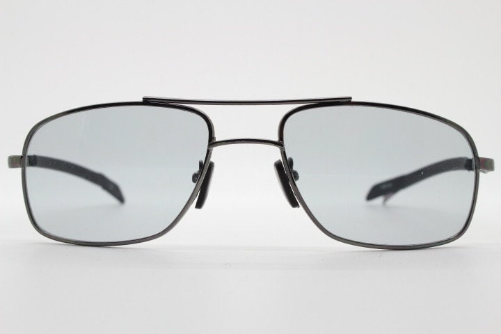 90s vintage modified rectangular aviator sunglasses. Gunmetal chrome frame aviators with light tone smoky grey lenses. Unused NOS