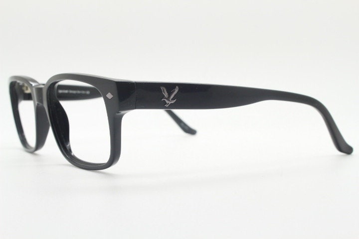 Lyle and Scott rectangular eye glasses. Classical plain black gloss 60s design optical frames. Prescription. RX Spectacles. Men mod vintage