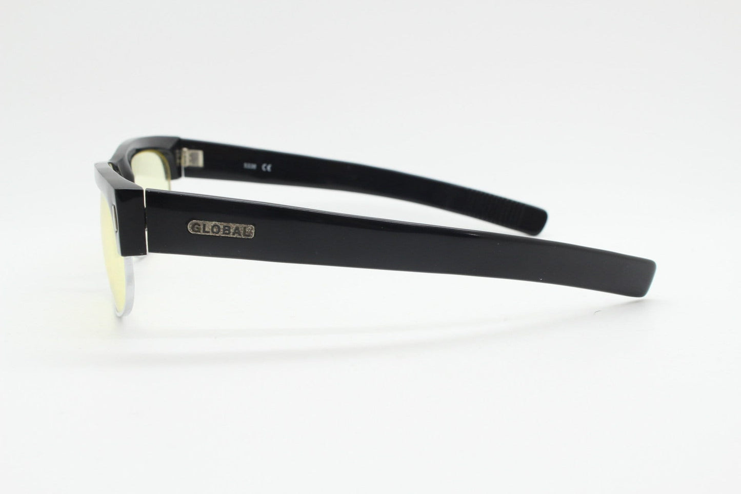 90s vintage half frame glasses. Black gloss low profile flat top design with straight arms and clear lenses. Unused NOS