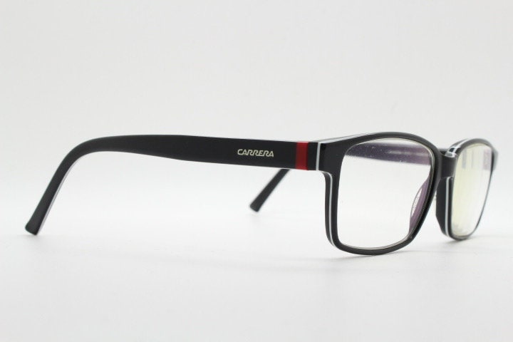 Carrera rectangular glasses. Black and white layered acetate optical frames. Prescription eyeglasses. Vintage RX spectacles
