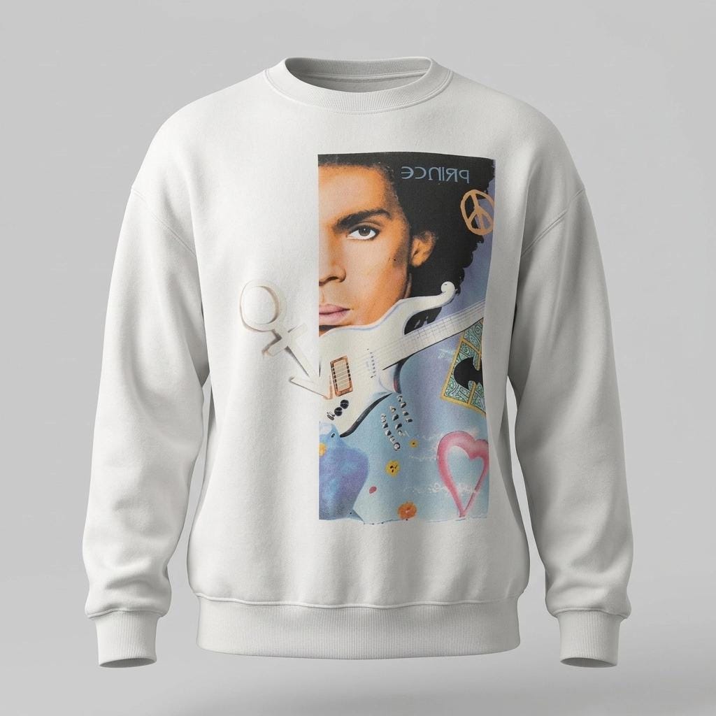 Prince fan collectors vintage 90s sweatshirt. Massive spell out 'Symbol' in song title graphic. Baggy crew neck pullover. Round neck jumper