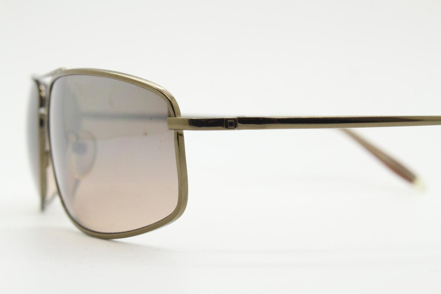 90s vintage rectangular wrap around sunglasses. Gunmetal chrome curved frame squared aviator with half mirrored light tone lenses. NOS