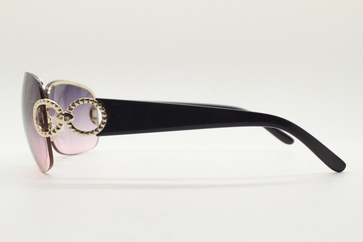Y2K vintage rectangular sunglasses. 2000's half frame with light tone curved graduating lenses and chrome temple circles. 00's
