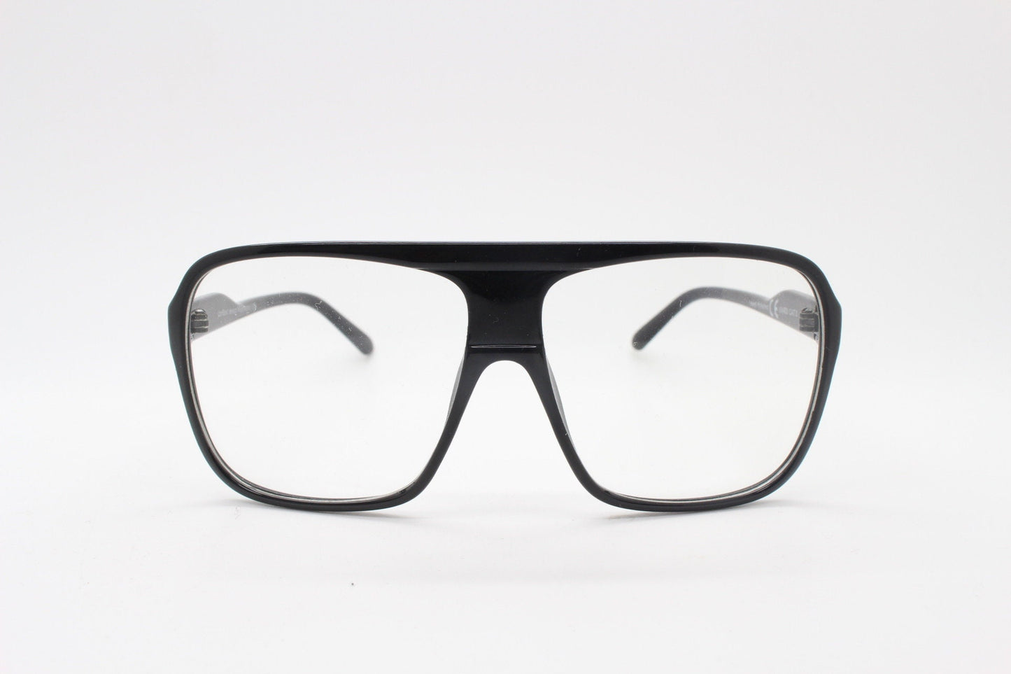 Y2K vintage square aviator glasses. 70s style black gloss optical frames. Mens aviators with clear lenses. Prescription eyeglasses. NOS